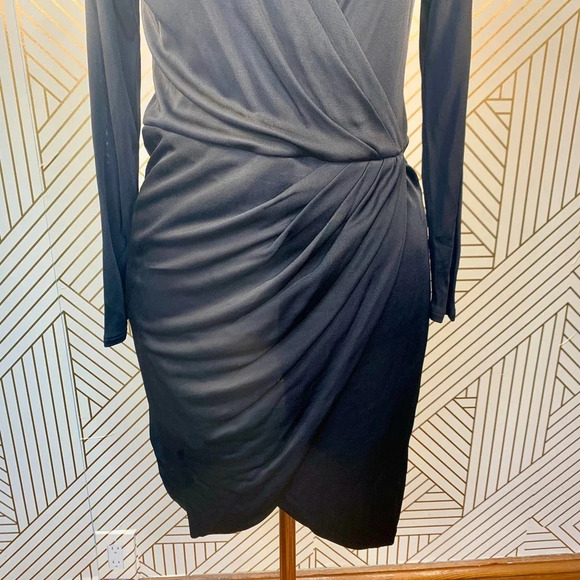 Aritzia Babaton Draped Dress Ruched Faux Wrap Long Sleeve Black Size‎ Small - Picture 4 of 11